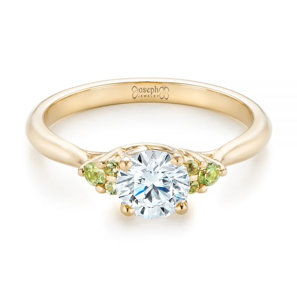 18k Yellow Gold 18k Yellow Gold Custom Peridot And Diamond Engagement Ring - Flat View -  102840