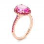 18k Rose Gold 18k Rose Gold Custom Pink Sapphire Halo Engagement Ring - Three-Quarter View -  103630 - Thumbnail