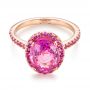 14k Rose Gold Custom Pink Sapphire Halo Engagement Ring - Flat View -  103630 - Thumbnail