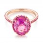 18k Rose Gold 18k Rose Gold Custom Pink Sapphire Halo Engagement Ring - Flat View -  103630 - Thumbnail