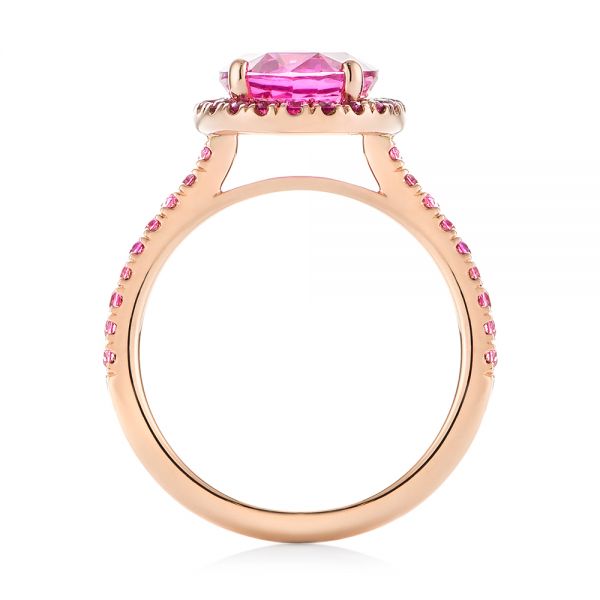 18k Rose Gold 18k Rose Gold Custom Pink Sapphire Halo Engagement Ring - Front View -  103630