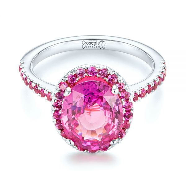 18k White Gold 18k White Gold Custom Pink Sapphire Halo Engagement Ring - Flat View -  103630