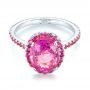 18k White Gold 18k White Gold Custom Pink Sapphire Halo Engagement Ring - Flat View -  103630 - Thumbnail