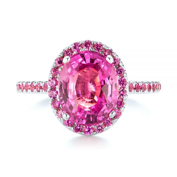 18k White Gold 18k White Gold Custom Pink Sapphire Halo Engagement Ring - Top View -  103630