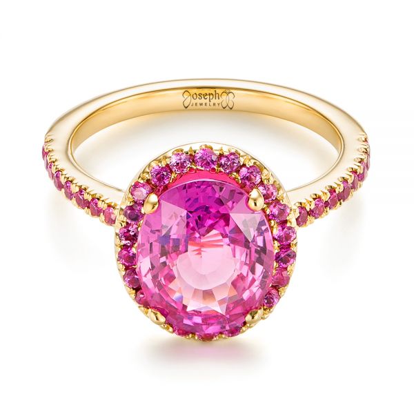 14k Yellow Gold 14k Yellow Gold Custom Pink Sapphire Halo Engagement Ring - Flat View -  103630