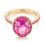 14k Yellow Gold 14k Yellow Gold Custom Pink Sapphire Halo Engagement Ring - Flat View -  103630 - Thumbnail