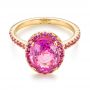 18k Yellow Gold 18k Yellow Gold Custom Pink Sapphire Halo Engagement Ring - Flat View -  103630 - Thumbnail