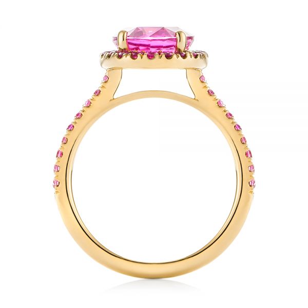 14k Yellow Gold 14k Yellow Gold Custom Pink Sapphire Halo Engagement Ring - Front View -  103630