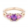 14k Rose Gold Custom Purple And Pink Sapphire And Diamond Engagement Ring - Flat View -  102984 - Thumbnail