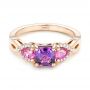 14k Rose Gold Custom Purple And Pink Sapphire And Diamond Engagement Ring - Flat View -  102984 - Thumbnail