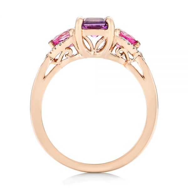 14k Rose Gold Custom Purple And Pink Sapphire And Diamond Engagement Ring - Front View -  102984