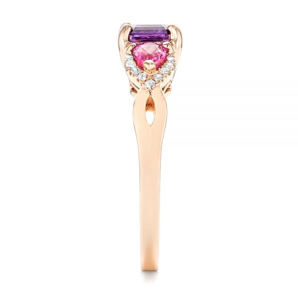 14k Rose Gold Custom Purple And Pink Sapphire And Diamond Engagement Ring - Side View -  102984