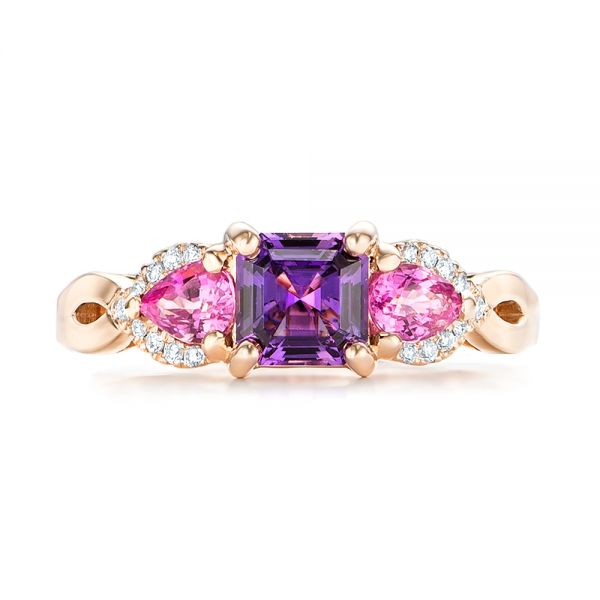 Custom Purple And Pink Sapphire And Diamond Engagement Ring