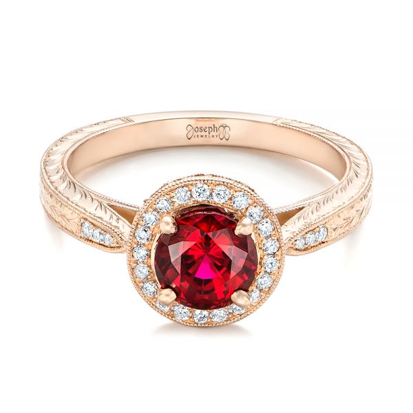 18k Rose Gold 18k Rose Gold Custom Ruby And Diamond Engagement Ring - Flat View -  102453