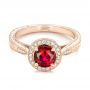 14k Rose Gold Custom Ruby And Diamond Engagement Ring - Flat View -  102453 - Thumbnail