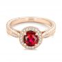 14k Rose Gold Custom Ruby And Diamond Engagement Ring - Flat View -  102453 - Thumbnail