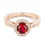 18k Rose Gold 18k Rose Gold Custom Ruby And Diamond Engagement Ring - Flat View -  102453 - Thumbnail