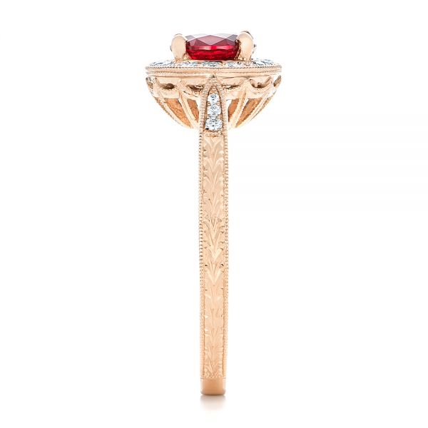 14k Rose Gold Custom Ruby And Diamond Engagement Ring - Side View -  102453