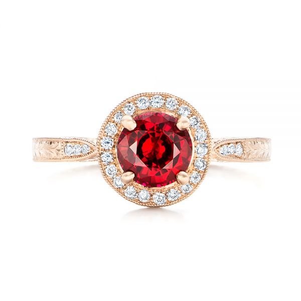 18k Rose Gold 18k Rose Gold Custom Ruby And Diamond Engagement Ring - Top View -  102453