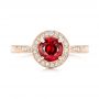 14k Rose Gold Custom Ruby And Diamond Engagement Ring - Top View -  102453 - Thumbnail