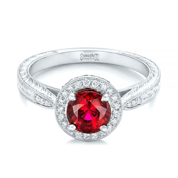  Platinum Platinum Custom Ruby And Diamond Engagement Ring - Flat View -  102453