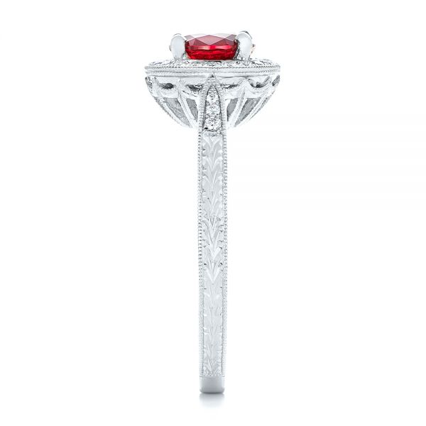 14k White Gold 14k White Gold Custom Ruby And Diamond Engagement Ring - Side View -  102453