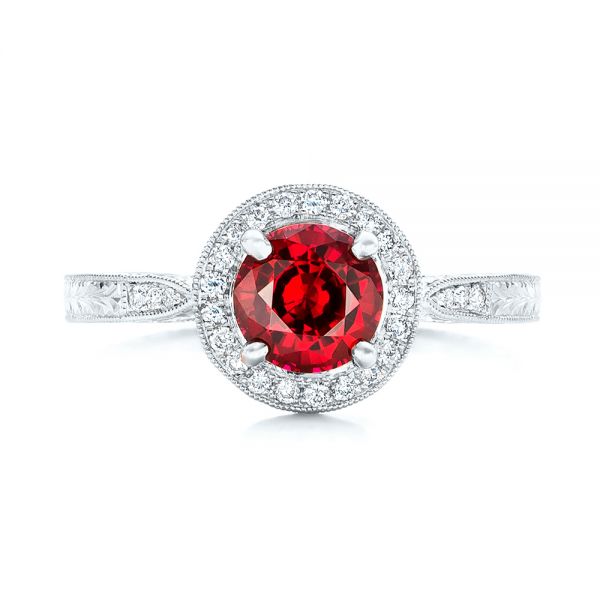 14k White Gold 14k White Gold Custom Ruby And Diamond Engagement Ring - Top View -  102453