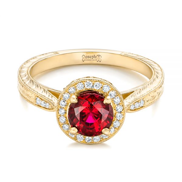 18k Yellow Gold 18k Yellow Gold Custom Ruby And Diamond Engagement Ring - Flat View -  102453