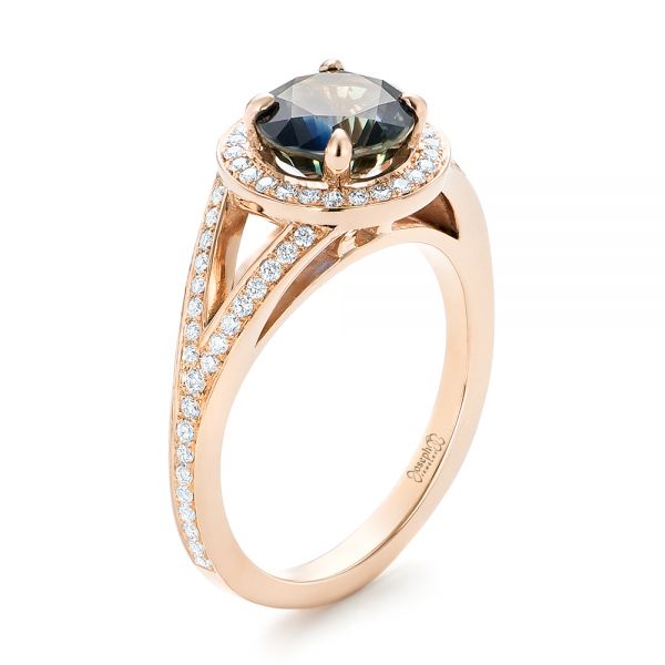 18k Rose Gold 18k Rose Gold Custom Sapphire And Diamond Engagement Ring - Three-Quarter View -  102978