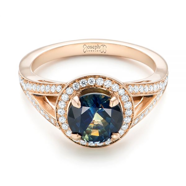 18k Rose Gold 18k Rose Gold Custom Sapphire And Diamond Engagement Ring - Flat View -  102978