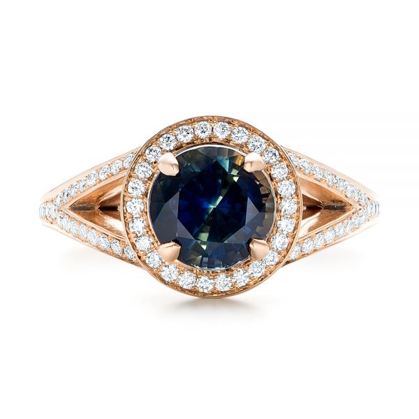 14k Rose Gold Custom Sapphire And Diamond Engagement Ring - Top View - 102978