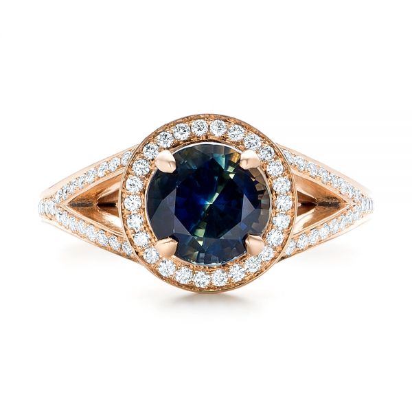 14k Rose Gold Custom Sapphire And Diamond Engagement Ring - Top View -  102978