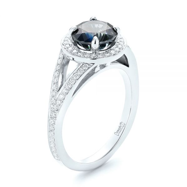 14k White Gold 14k White Gold Custom Sapphire And Diamond Engagement Ring - Three-Quarter View -  102978