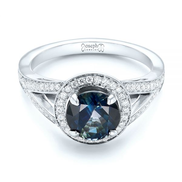 14k White Gold 14k White Gold Custom Sapphire And Diamond Engagement Ring - Flat View -  102978