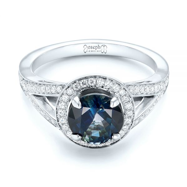 18k White Gold 18k White Gold Custom Sapphire And Diamond Engagement Ring - Flat View -  102978