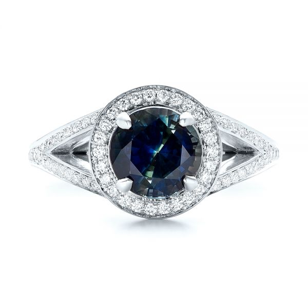 18k White Gold 18k White Gold Custom Sapphire And Diamond Engagement Ring - Top View - 102978
