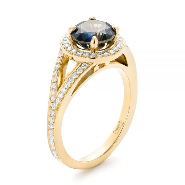 18k Yellow Gold 18k Yellow Gold Custom Sapphire And Diamond Engagement Ring - Three-Quarter View -  102978