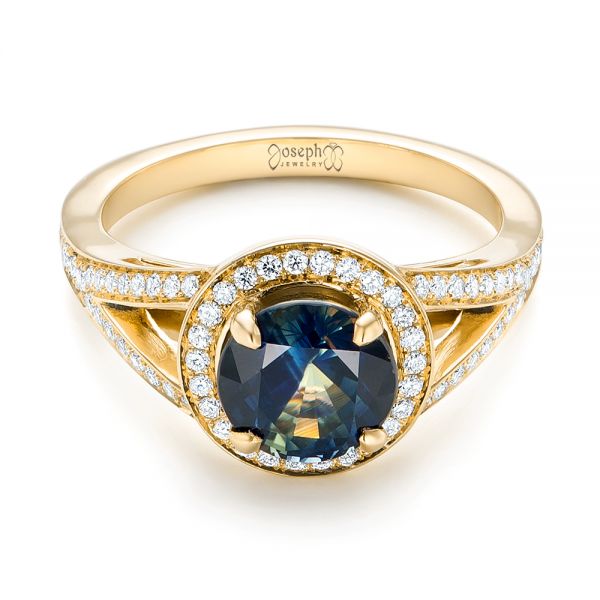 14k Yellow Gold 14k Yellow Gold Custom Sapphire And Diamond Engagement Ring - Flat View -  102978