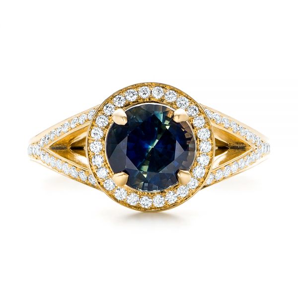18k Yellow Gold 18k Yellow Gold Custom Sapphire And Diamond Engagement Ring - Top View - 102978