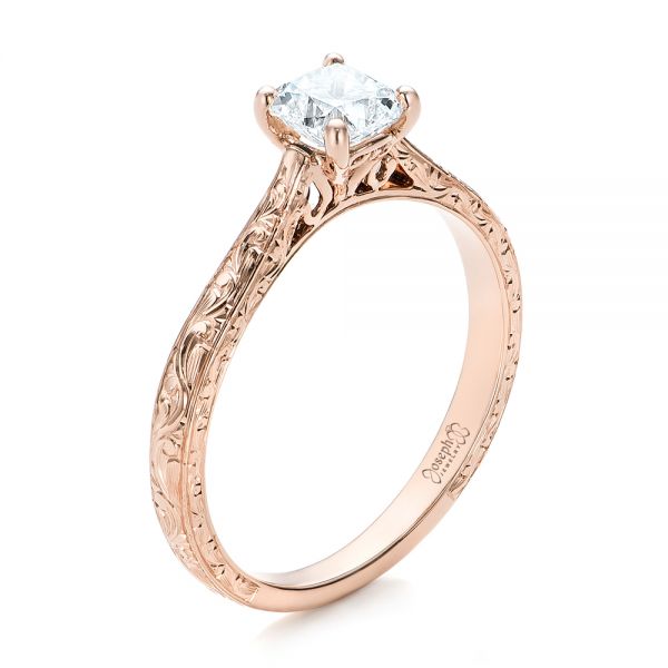 14k Rose Gold Custom Solitaire Diamond Engagement Ring - Three-Quarter View -  101618