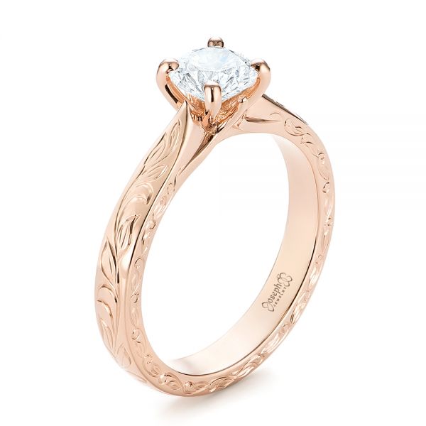 14k Rose Gold Custom Solitaire Diamond Engagement Ring - Three-Quarter View -  103283