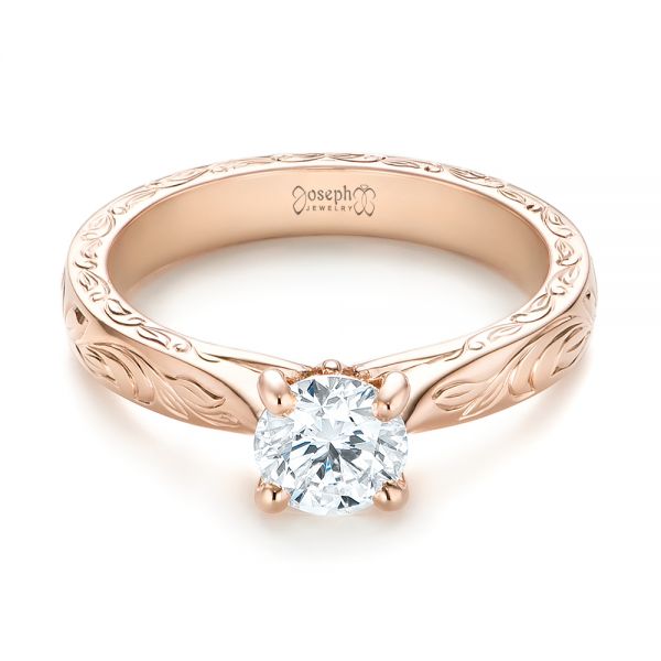 14k Rose Gold Custom Solitaire Diamond Engagement Ring - Flat View -  103283