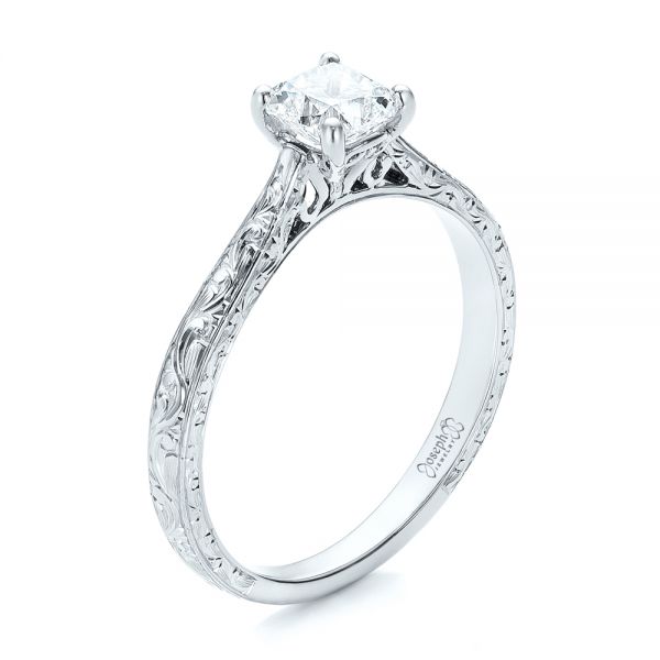 18k White Gold 18k White Gold Custom Solitaire Diamond Engagement Ring - Three-Quarter View -  101618