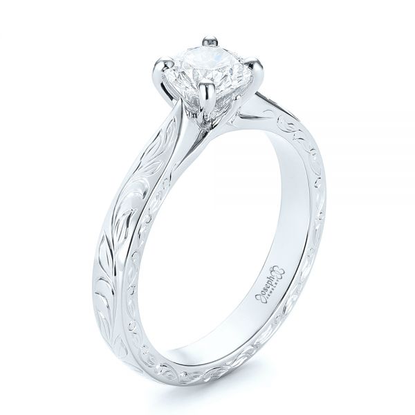 18k White Gold 18k White Gold Custom Solitaire Diamond Engagement Ring - Three-Quarter View -  103283