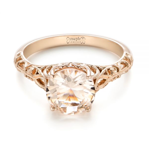 14k Rose Gold Custom Solitaire Morganite Engagement Ring - Flat View -  103444