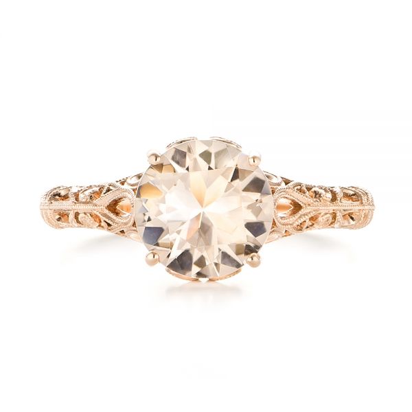14k Rose Gold Custom Solitaire Morganite Engagement Ring - Top View - 103444