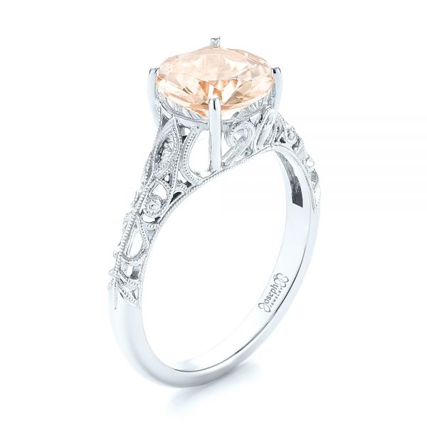  Platinum Platinum Custom Solitaire Morganite Engagement Ring - Three-Quarter View -  103444