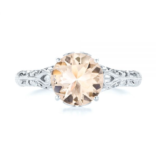 18k White Gold 18k White Gold Custom Solitaire Morganite Engagement Ring - Top View - 103444