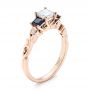 14k Rose Gold Custom Three Stone Blue Sapphire And Diamond Engagement Ring - Three-Quarter View -  103146 - Thumbnail