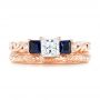 14k Rose Gold Custom Three Stone Blue Sapphire And Diamond Engagement Ring - Three-Quarter View -  103146 - Thumbnail